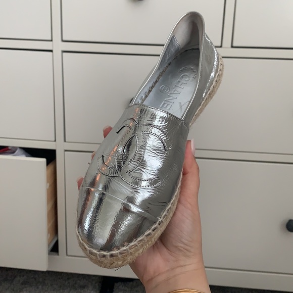 CHANEL Shoes - Chanel Metallic Silver Espadrilles